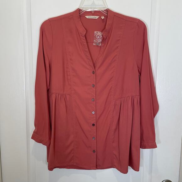 Soft Surroundings Halsey Tencel Button Down Tunic Shirt Rose Pink NEW LP - Picture 2 of 5